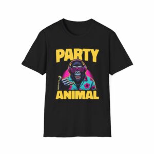 Party Animal Funny Retro 80s Hawaii Deejay Gorilla Shaka Unisex Softstyle T-Shirt