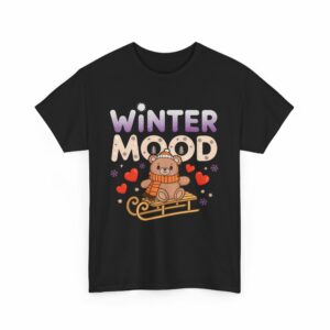 Winter Mood Cute Bear on Sled Funny Holiday Happy Season Design Unisex Heavy Cotton Tee