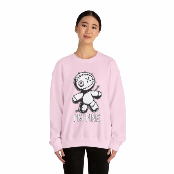 I'm Fine Voodoo Doll - Ragdoll Macabre Humor Gothic Design Unisex Unisex Heavy Blend™ Crewneck Sweatshirt - Image 7