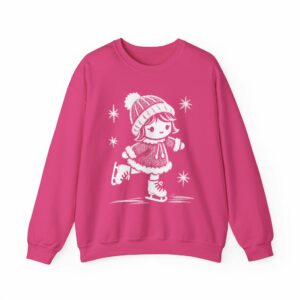 Adorable Crayon Ice Skating Girl Kid-Style Naive Winter Art Unisex Heavy Blend™ Crewneck Sweatshirt