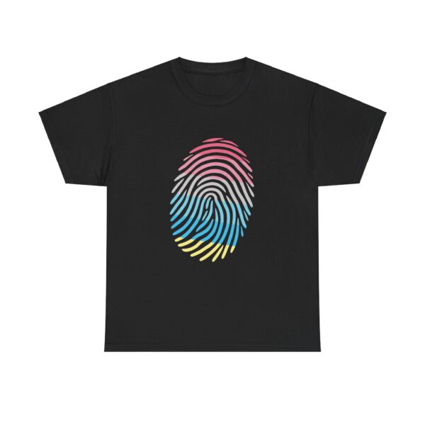 Gender Flux Pride Identity Fingerprint Design | LGBTQIA+ Visibility Art Unisex Heavy Cotton Tee - Image 2