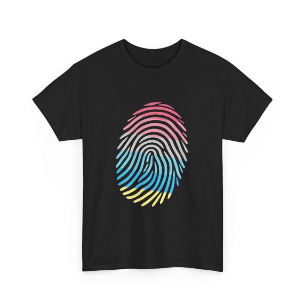 Gender Flux Pride Identity Fingerprint Design | LGBTQIA+ Visibility Art Unisex Heavy Cotton Tee