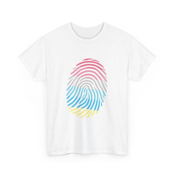 Gender Flux Pride Identity Fingerprint Design | LGBTQIA+ Visibility Art Unisex Heavy Cotton Tee - Image 4