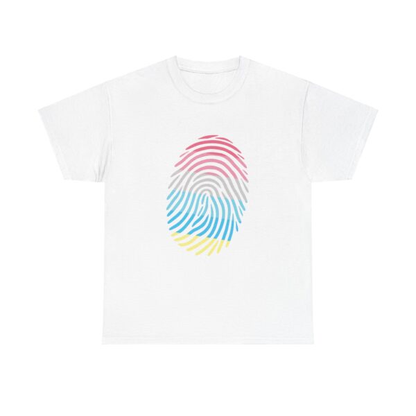 Gender Flux Pride Identity Fingerprint Design | LGBTQIA+ Visibility Art Unisex Heavy Cotton Tee - Image 3