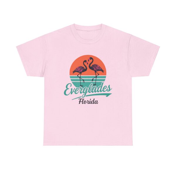 Everglades Florida Flamingo Vintage Striped Sunset Letter Art Design Unisex Heavy Cotton Tee - Image 13