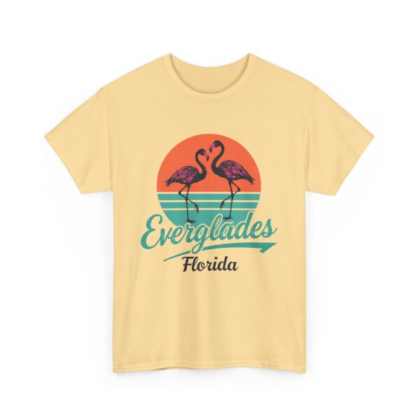 Everglades Florida Flamingo Vintage Striped Sunset Letter Art Design Unisex Heavy Cotton Tee - Image 8