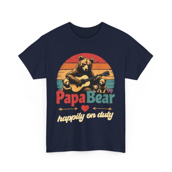 Papa Bear Happily On Duty Guitar Design | Striped Sunset Art Unisex Heavy Cotton Tee - Image 7
