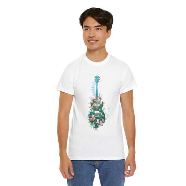Strings of life - Nature Guitar Silhouette with Flowers - Music Harmony Design Art Unisex Heavy Cotton Tee - Image 2