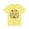 Spring Mood Cursive Lettering with Flowers, Bees, and Butterflies Vintage Gardening Design Unisex Heavy Cotton Tee - Image 4
