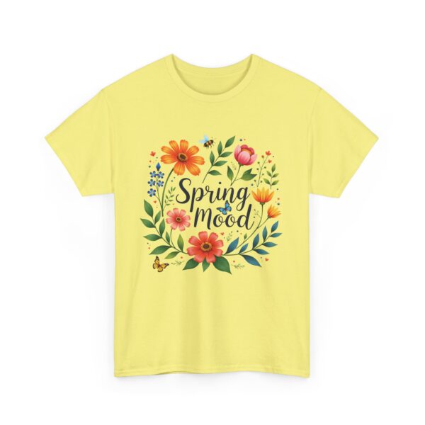 Spring Mood Cursive Lettering with Flowers, Bees, and Butterflies Vintage Gardening Design Unisex Heavy Cotton Tee - Image 4