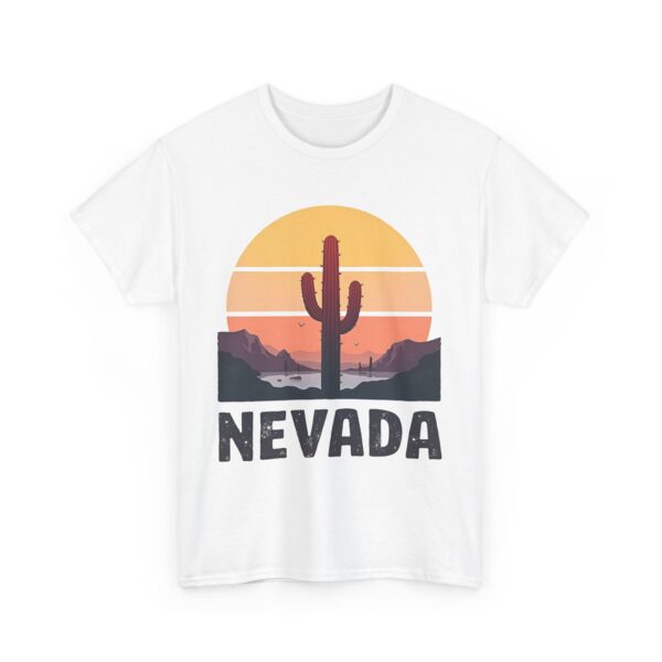 Nevada Saguaro Cactus Retro Sunset Panorama Design Unisex Heavy Cotton Tee - Image 2