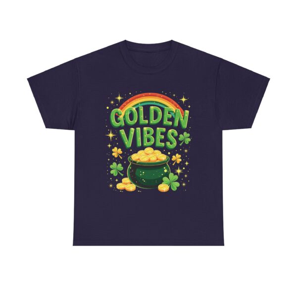 Golden Vibes Rainbow Pot of Gold and Clovers Traditional Irish Wishing Well Design Unisex Heavy Cotton Tee - Image 11