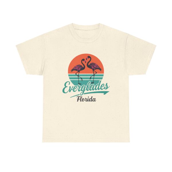 Everglades Florida Flamingo Vintage Striped Sunset Letter Art Design Unisex Heavy Cotton Tee - Image 2