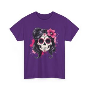 Stylish Magenta Sacra Muerte Sugar Skull Design - Dia de los Muertos Art Unisex Heavy Cotton Tee