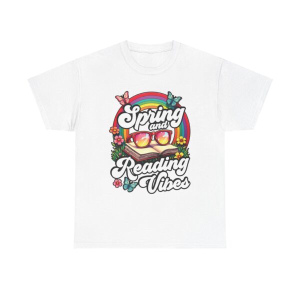Spring Reading Vibes - Colorful Rainbow Book and Sunglasses, Flowers & Butterflies Unisex Heavy Cotton Tee - Image 7