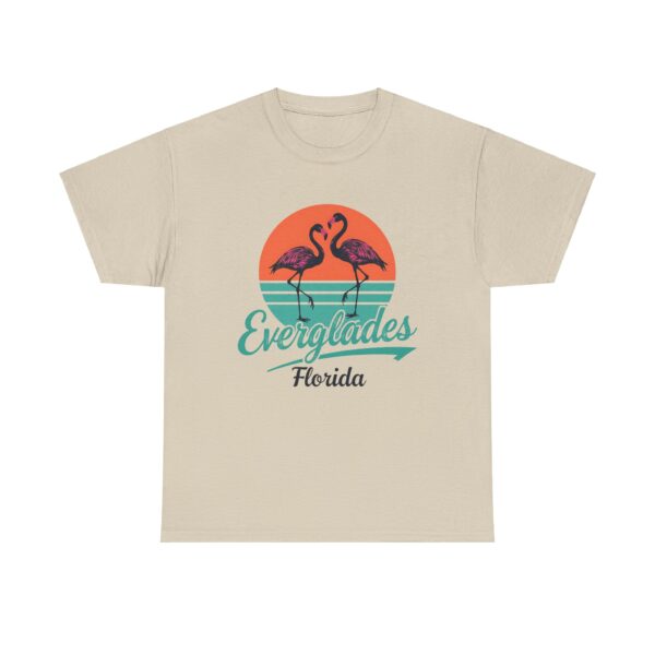 Everglades Florida Flamingo Vintage Striped Sunset Letter Art Design Unisex Heavy Cotton Tee - Image 5