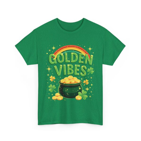 Golden Vibes Rainbow Pot of Gold and Clovers Traditional Irish Wishing Well Design Unisex Heavy Cotton Tee - Image 8