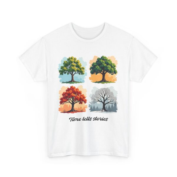 Time Tells Stories Tree Four Seasons Abstract Nature Art Tee Unisex Heavy Cotton Tee - Image 3
