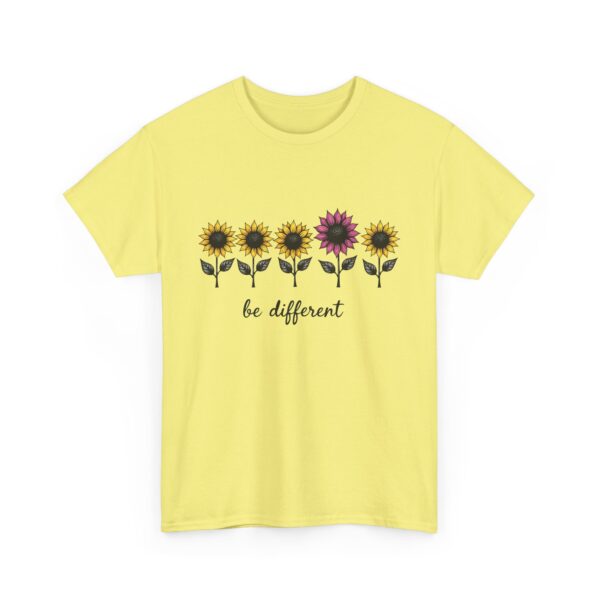 Be Different Line Art Sunflower Design Vintage Style Yellow Magenta Unisex Heavy Cotton Tee - Image 5