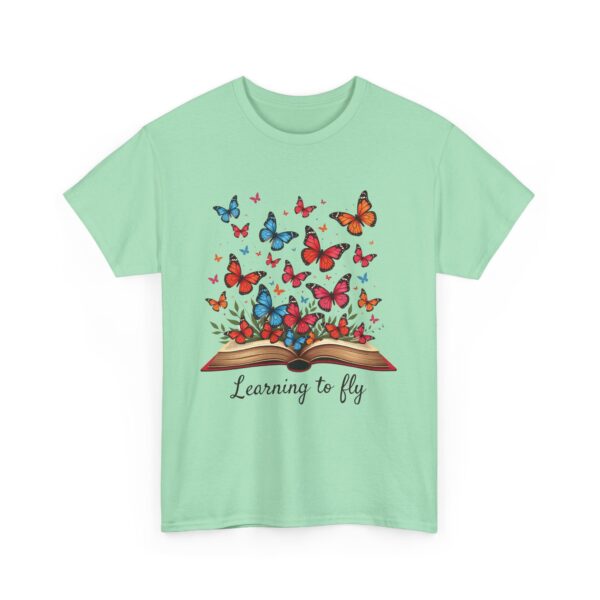 Learning to Fly: Artistic Book Illustration with Vibrant Butterflies and Creative Elegance Unisex Heavy Cotton Tee - Image 6