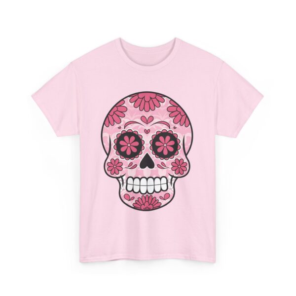 Stylish Magenta Pink Sugar Skull Design - Dia de los Muertos Art Unisex Heavy Cotton Tee - Image 8