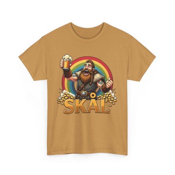 Skal Viking Design with Rainbow and Treasure | Norse Mythology Cute Cartoon Art Unisex Heavy Cotton Tee - Image 3