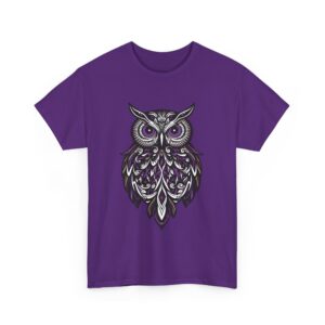 Goth Stylized Owl Design | Black & Purple | Elegant Nocturnal Art Unisex Heavy Cotton Tee