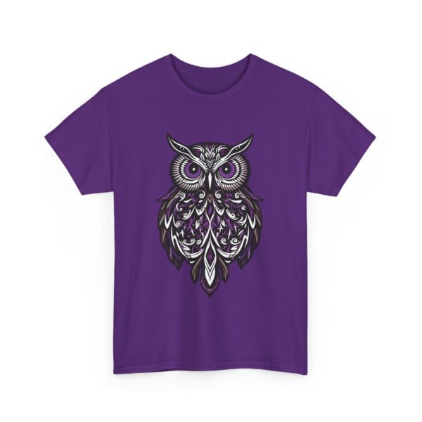 Goth Stylized Owl Design | Black & Purple | Elegant Nocturnal Art Unisex Heavy Cotton Tee