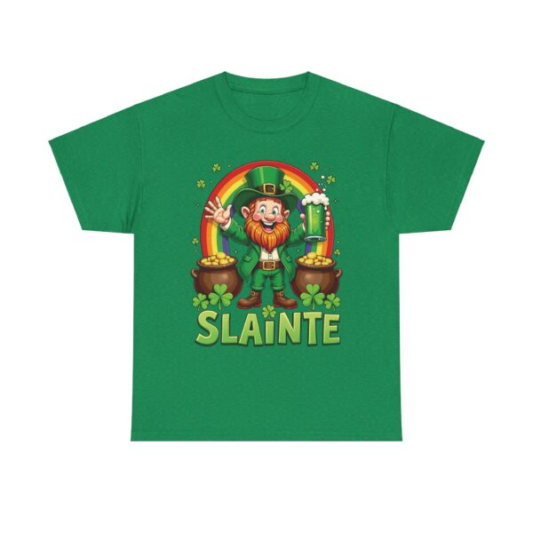 Happy Leprechaun St. Patrick's Day with Green Beer, Rainbow, and Gold Unisex Heavy Cotton Tee - Image 13