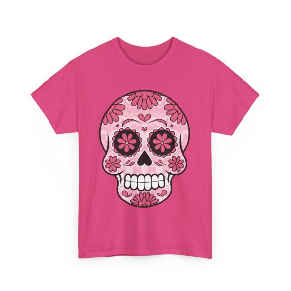 Stylish Magenta Pink Sugar Skull Design - Dia de los Muertos Art Unisex Heavy Cotton Tee - Image 10