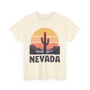 Nevada Saguaro Cactus Retro Sunset Panorama Design Unisex Heavy Cotton Tee