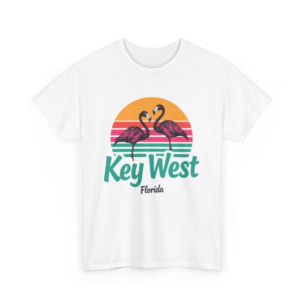 Florida Keys Key West Flamingo Striped Sunset Vintage letter art Unisex Heavy Cotton Tee - Image 4