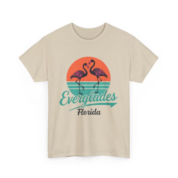 Everglades Florida Flamingo Vintage Striped Sunset Letter Art Design Unisex Heavy Cotton Tee - Image 6