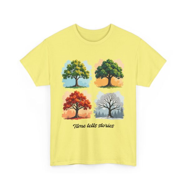Time Tells Stories Tree Four Seasons Abstract Nature Art Tee Unisex Heavy Cotton Tee - Image 5