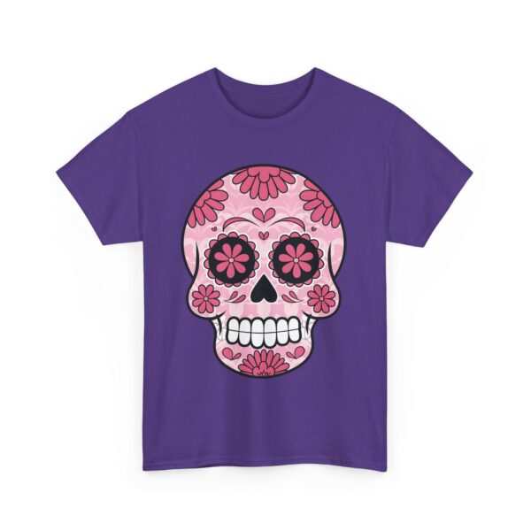 Stylish Magenta Pink Sugar Skull Design - Dia de los Muertos Art Unisex Heavy Cotton Tee - Image 7