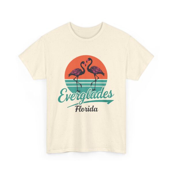 Everglades Florida Flamingo Vintage Striped Sunset Letter Art Design Unisex Heavy Cotton Tee