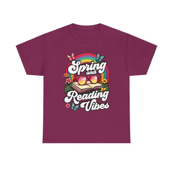 Spring Reading Vibes - Colorful Rainbow Book and Sunglasses, Flowers & Butterflies Unisex Heavy Cotton Tee - Image 3