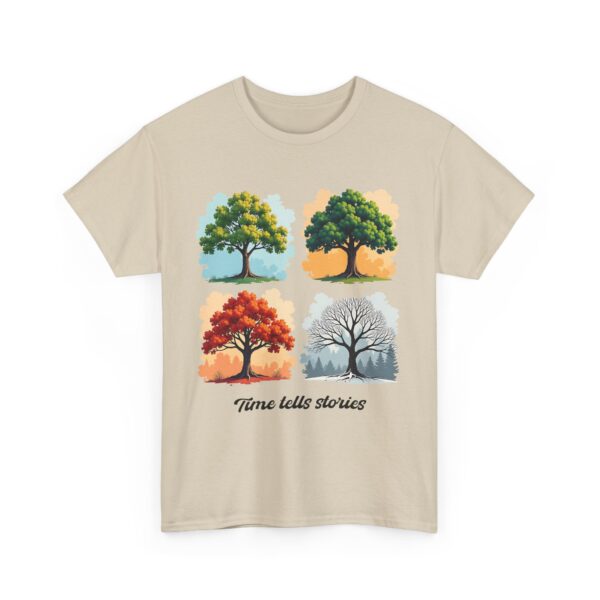 Time Tells Stories Tree Four Seasons Abstract Nature Art Tee Unisex Heavy Cotton Tee - Image 4