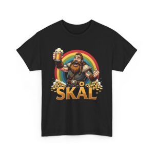 Skal Viking Design with Rainbow and Treasure | Norse Mythology Cute Cartoon Art Unisex Heavy Cotton Tee