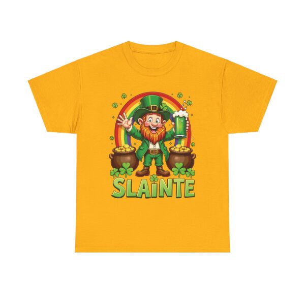 Happy Leprechaun St. Patrick's Day with Green Beer, Rainbow, and Gold Unisex Heavy Cotton Tee - Image 9