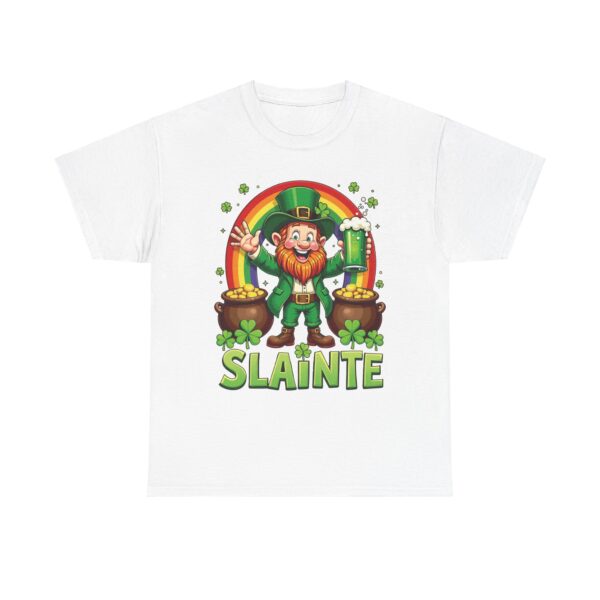 Happy Leprechaun St. Patrick's Day with Green Beer, Rainbow, and Gold Unisex Heavy Cotton Tee - Image 5