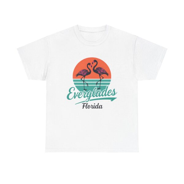 Everglades Florida Flamingo Vintage Striped Sunset Letter Art Design Unisex Heavy Cotton Tee - Image 3