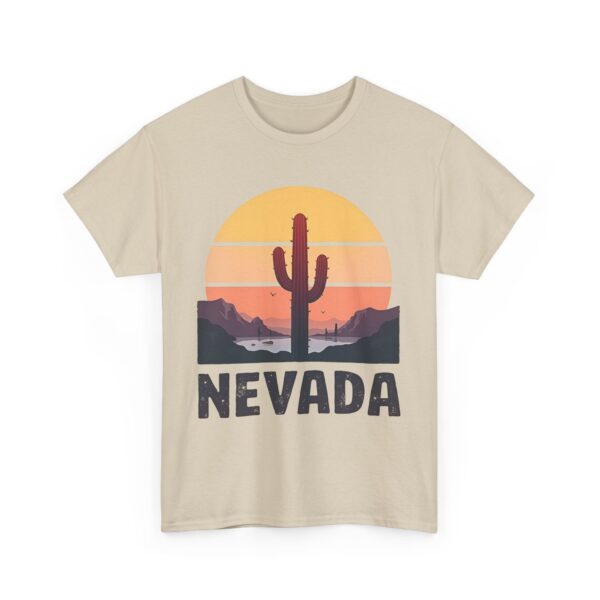 Nevada Saguaro Cactus Retro Sunset Panorama Design Unisex Heavy Cotton Tee - Image 3