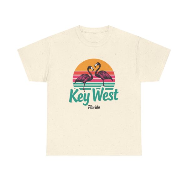 Florida Keys Key West Flamingo Striped Sunset Vintage letter art Unisex Heavy Cotton Tee - Image 2