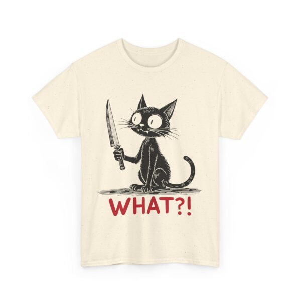 Mischievous Black Cat with Knife Halloween Humor Dark Funny Design Unisex Heavy Cotton Tee - Image 6