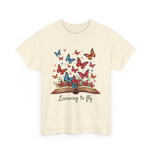 Learning to Fly: Artistic Book Illustration with Vibrant Butterflies and Creative Elegance Unisex Heavy Cotton Tee - Image 4