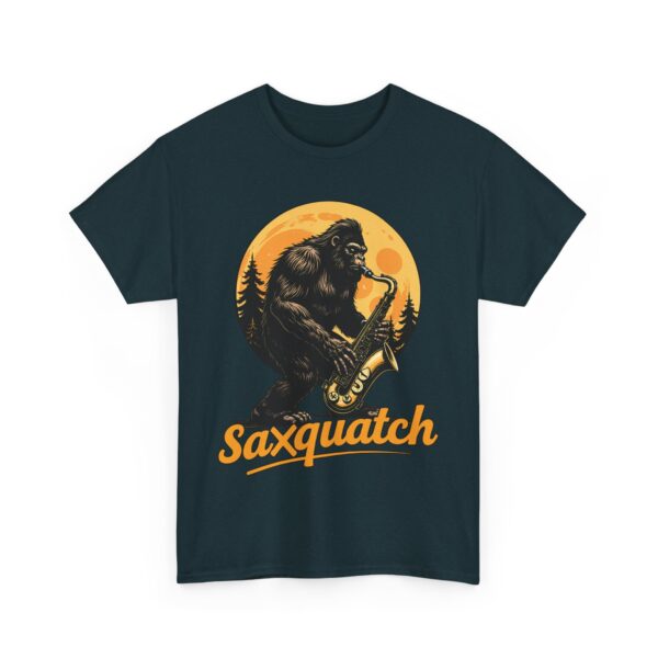 Saxquatch - Funny Bigfoot playing Saxophone with full moon - Sasquatch meme Unisex Heavy Cotton Tee - Image 4