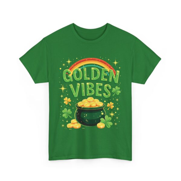 Golden Vibes Rainbow Pot of Gold and Clovers Traditional Irish Wishing Well Design Unisex Heavy Cotton Tee - Image 6
