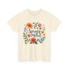 Spring Mood Cursive Lettering with Flowers, Bees, and Butterflies Vintage Gardening Design Unisex Heavy Cotton Tee - Image 3
