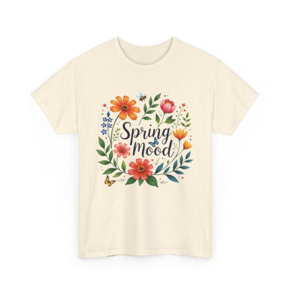 Spring Mood Cursive Lettering with Flowers, Bees, and Butterflies Vintage Gardening Design Unisex Heavy Cotton Tee - Image 3